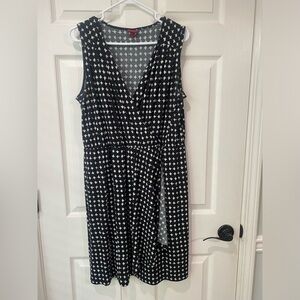 Merona Womens Large Black White Vneck dress Faux Wrap Sleeveless